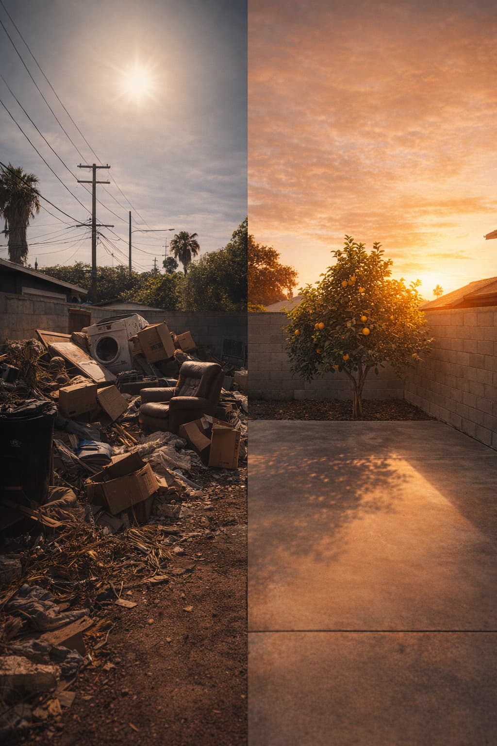 Before and after backyard junk removal transformation in Los Angeles