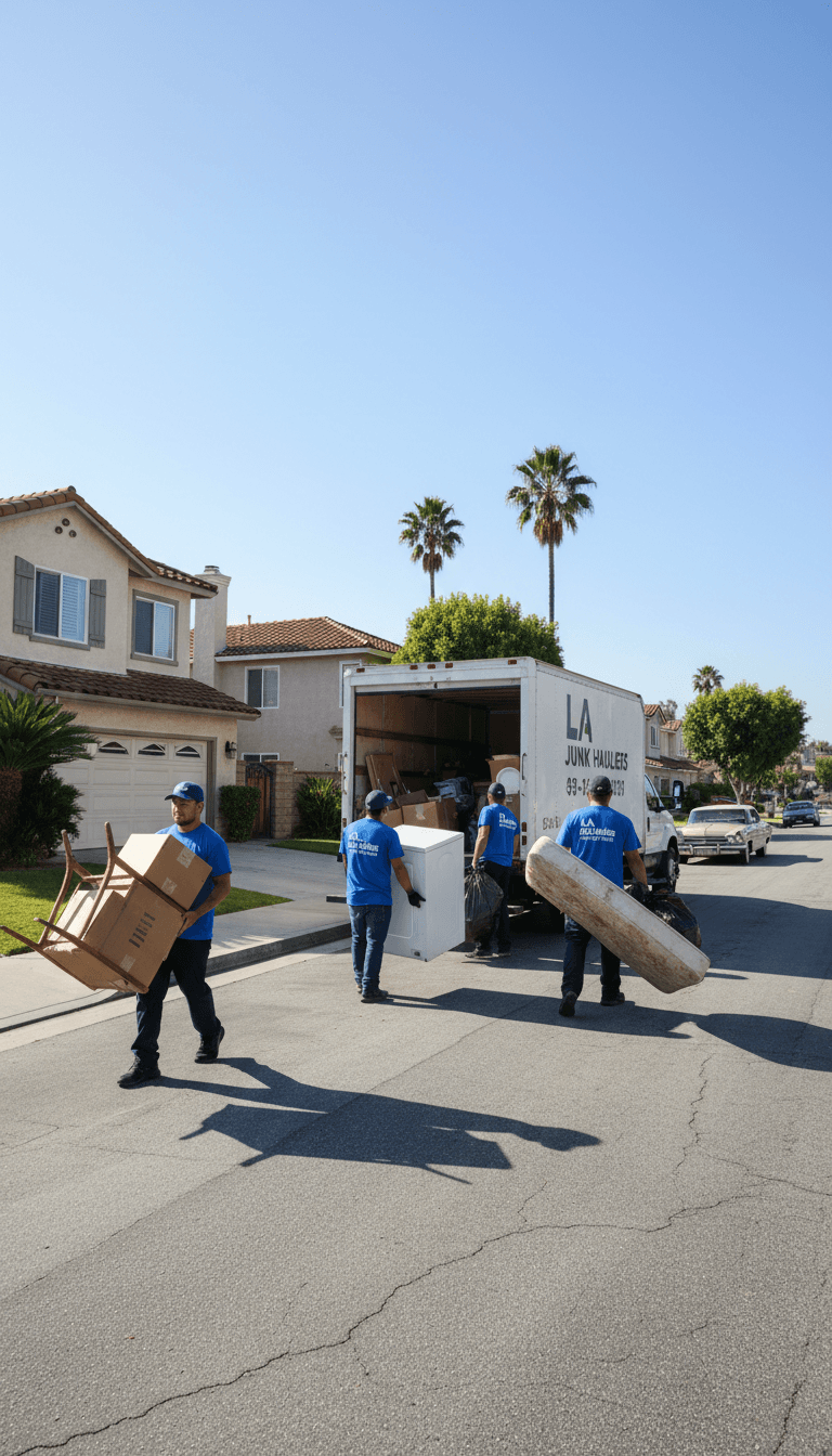 Professional junk removal crew removing items from home