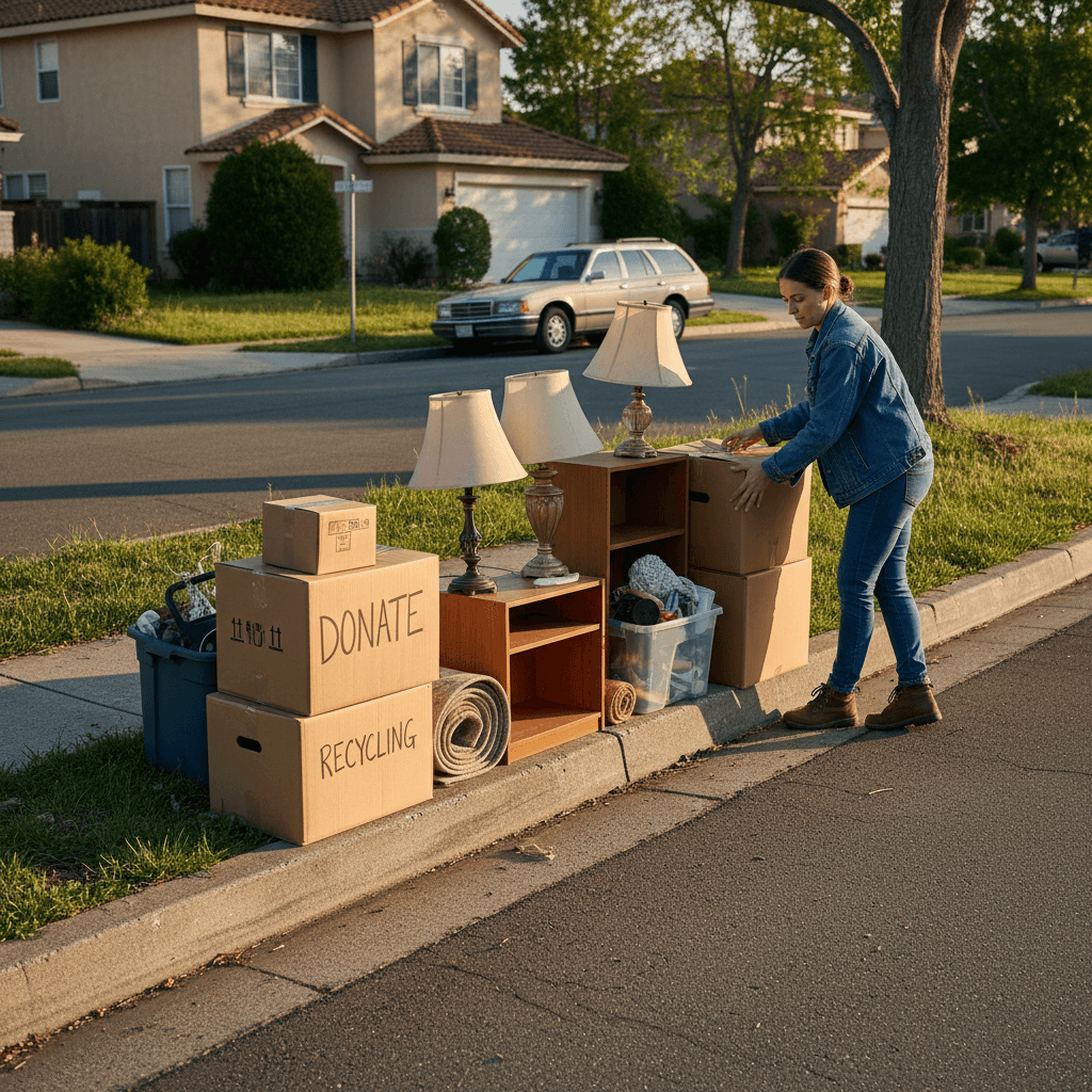 Los Angeles homeowner placing junk at curb for pickup