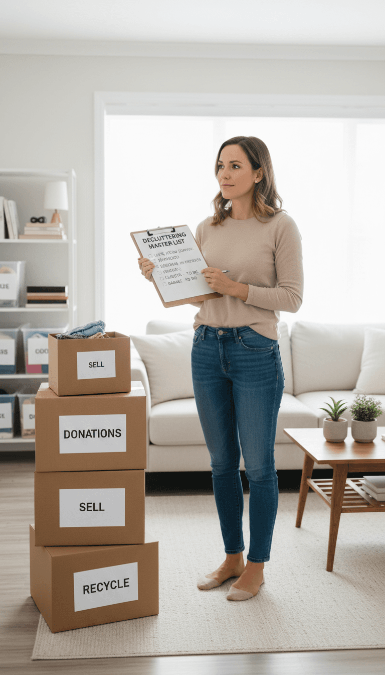 Los Angeles homeowner preparing for junk removal with organized items and donation boxes