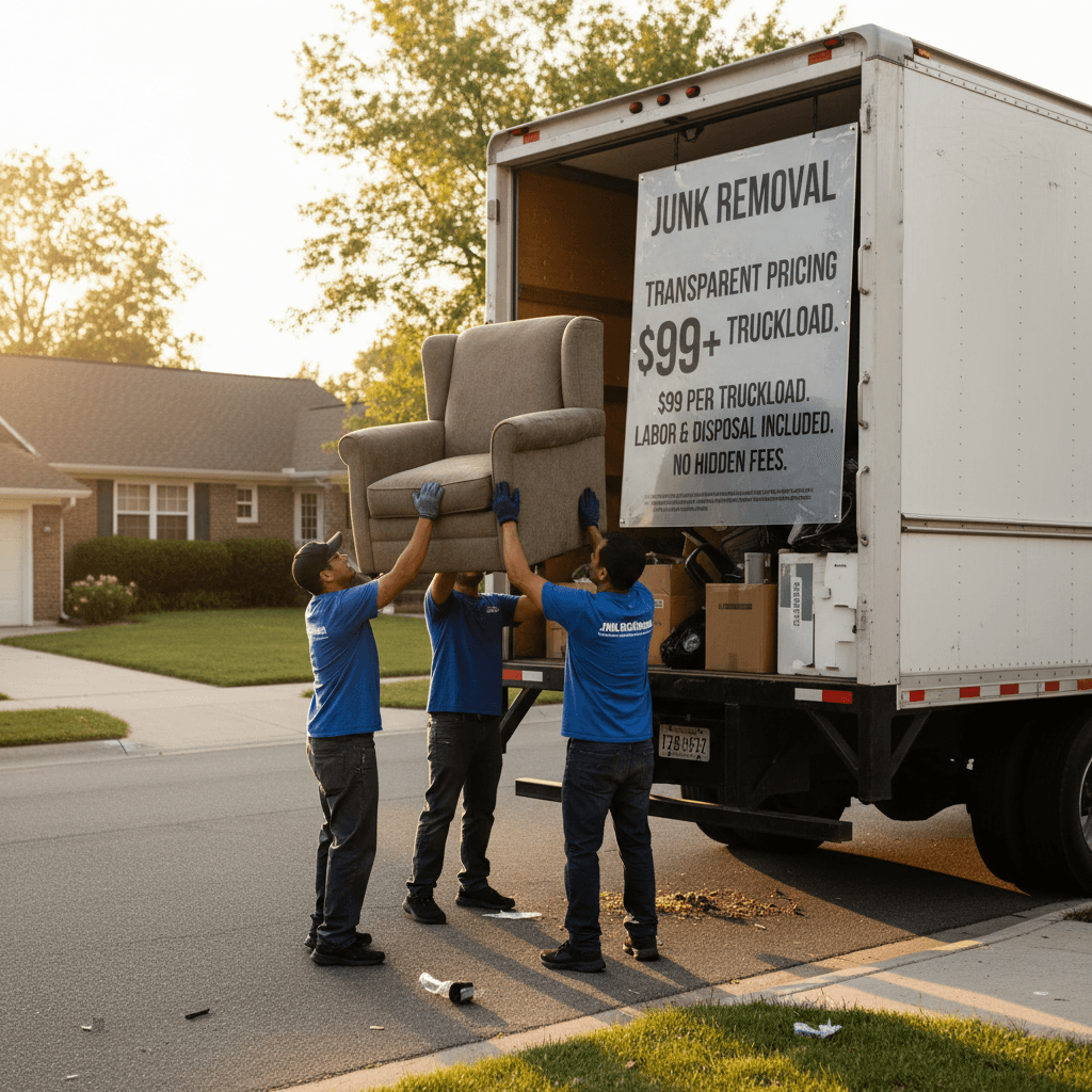 D-Clutter crew loading junk removal items into truck