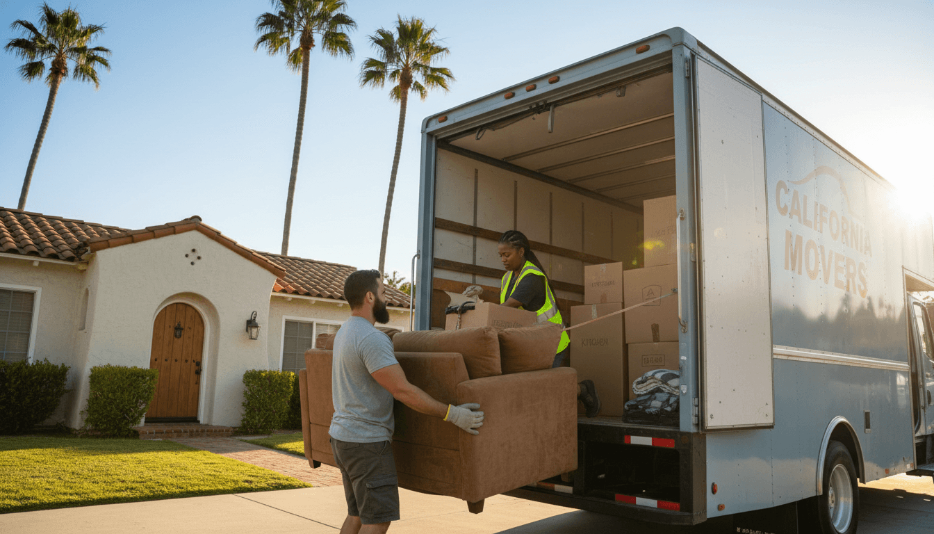 D-Clutter Junk Removal crew loading furniture and boxes into a moving truck in Los Angeles
