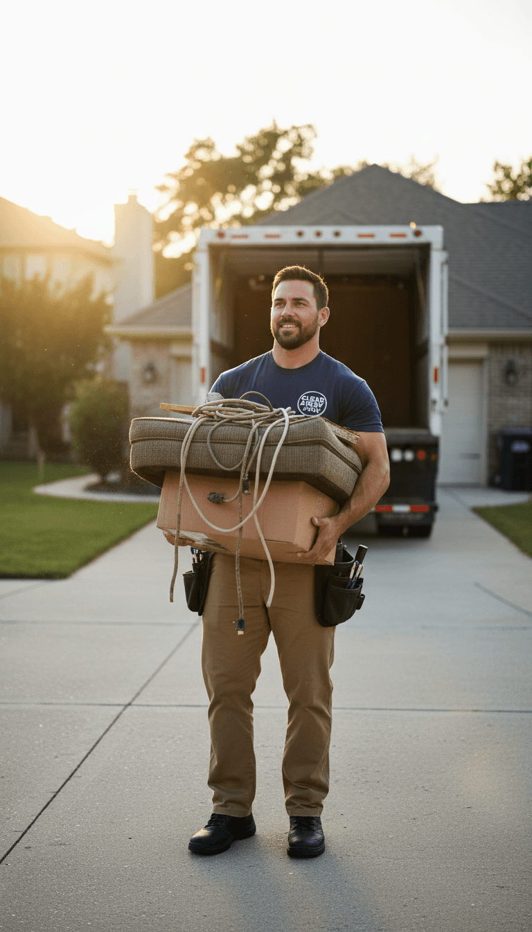 D-Clutter crew member performing junk removal service