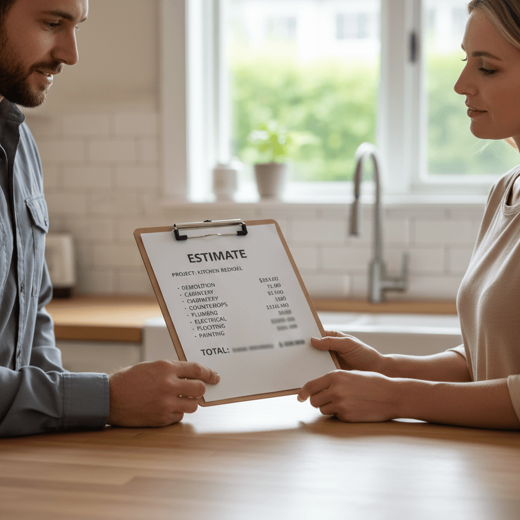 D-Clutter worker reviewing estimate with customer