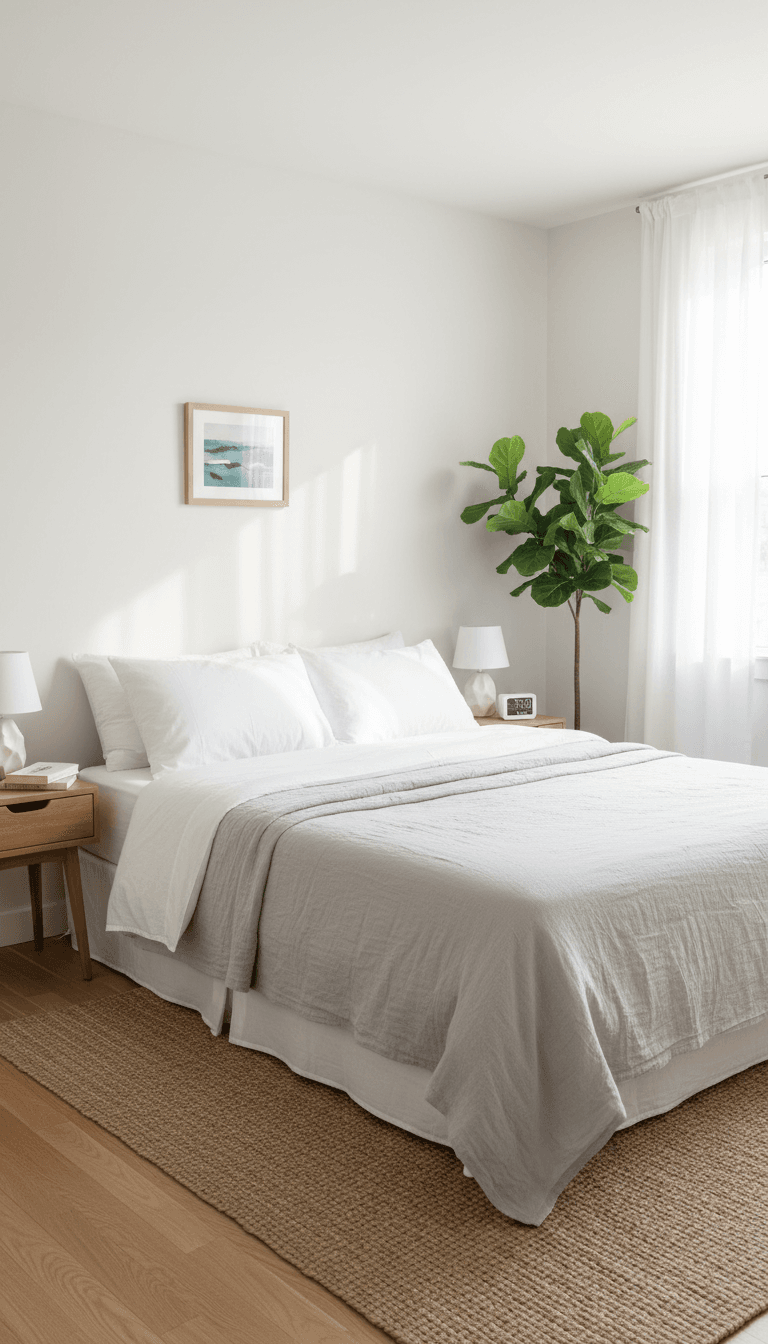 Clean, organized bedroom after decluttering with minimal belongings and bright natural light