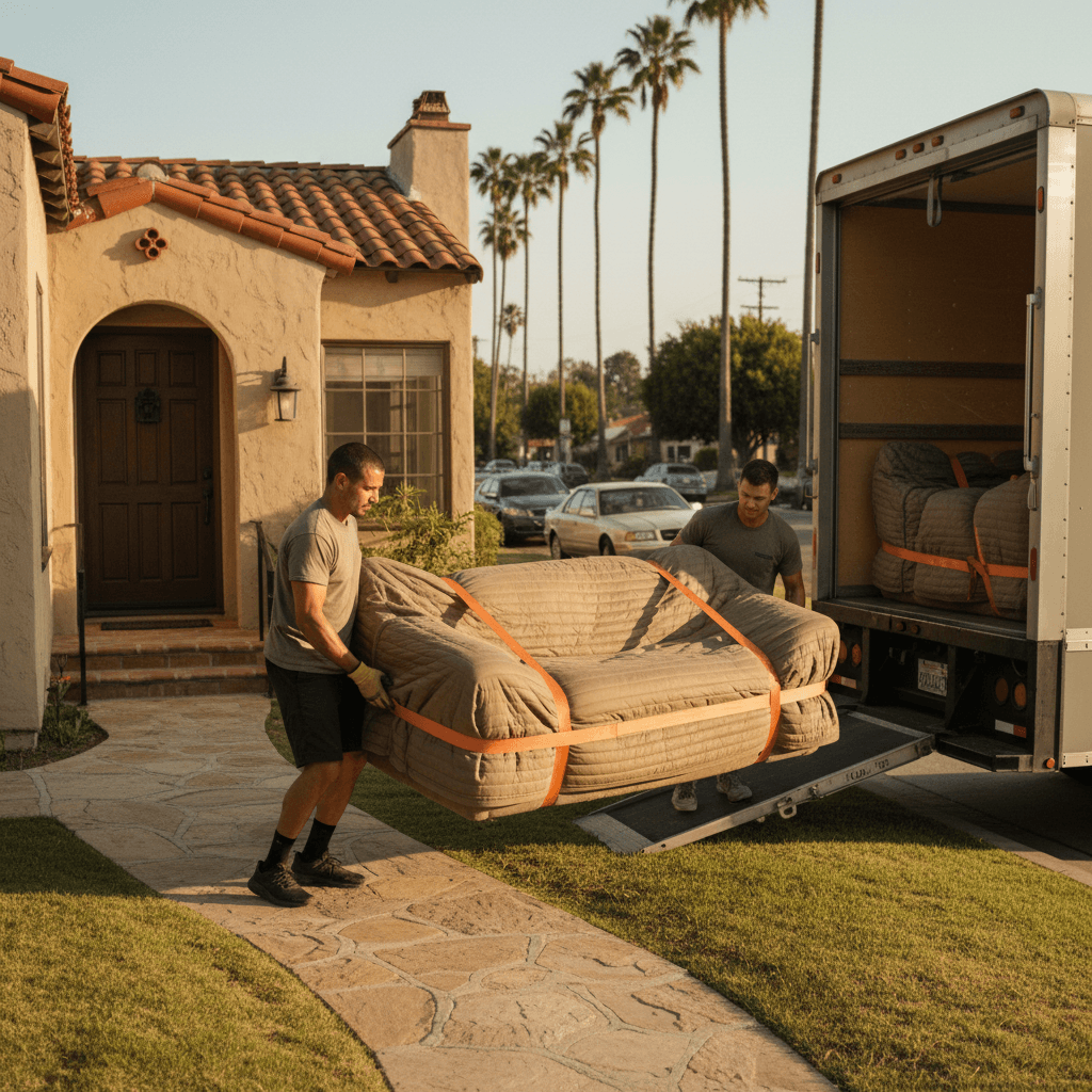 Residential moving crew loading furniture into truck