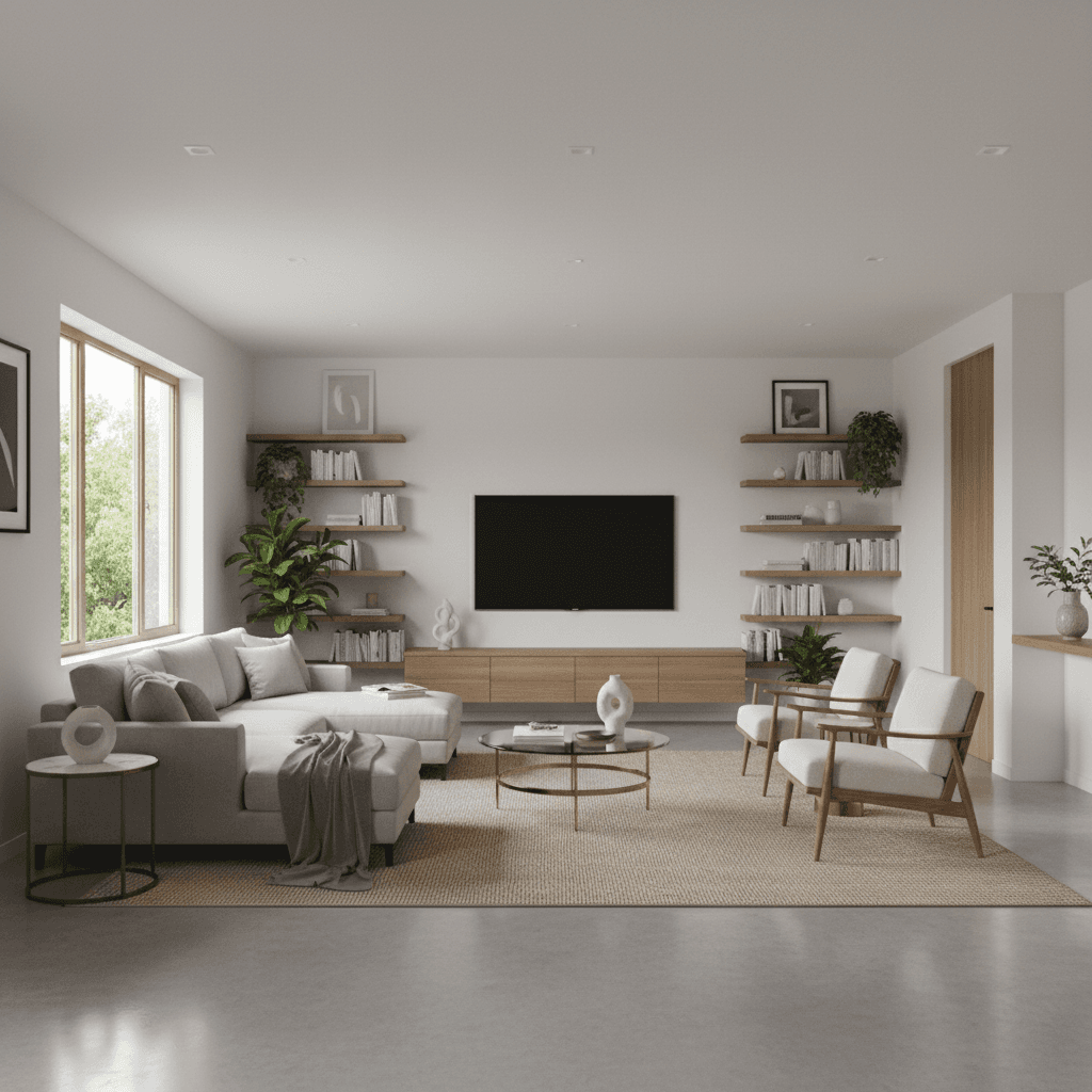 Clean, organized living room after decluttering
