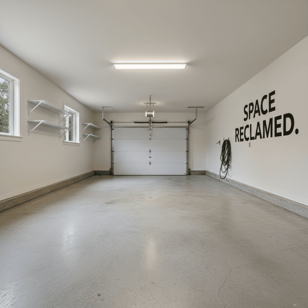 After junk removal showing clean organized garage