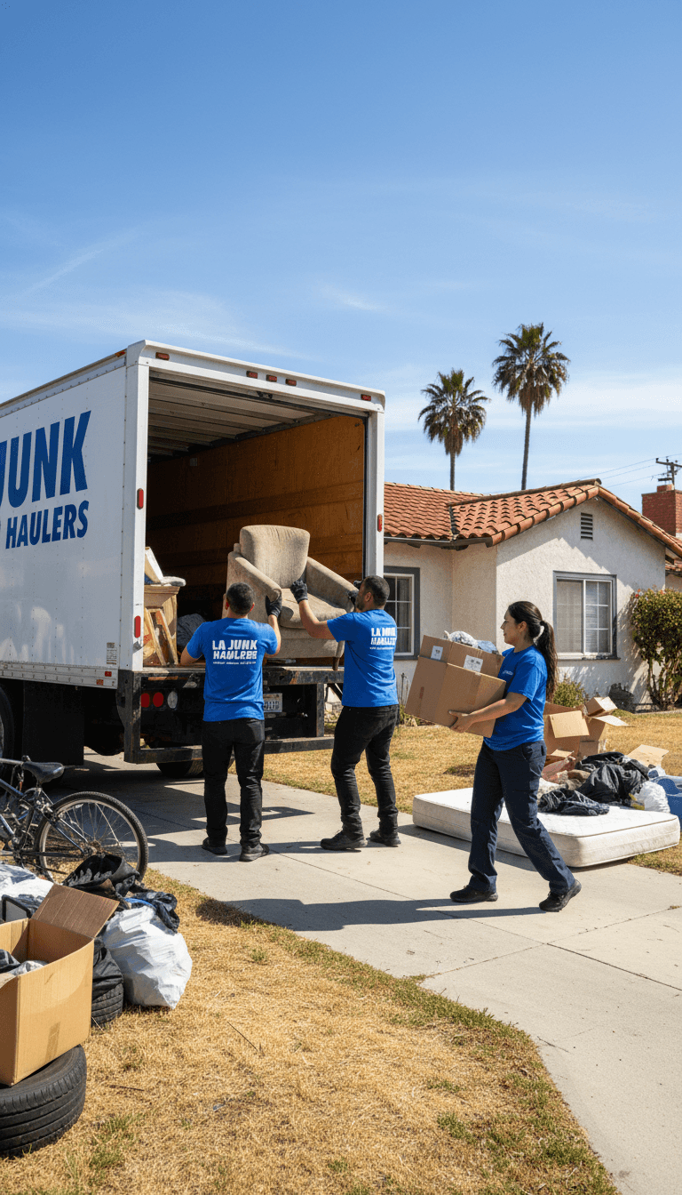Professional junk removal crew removing clutter from home