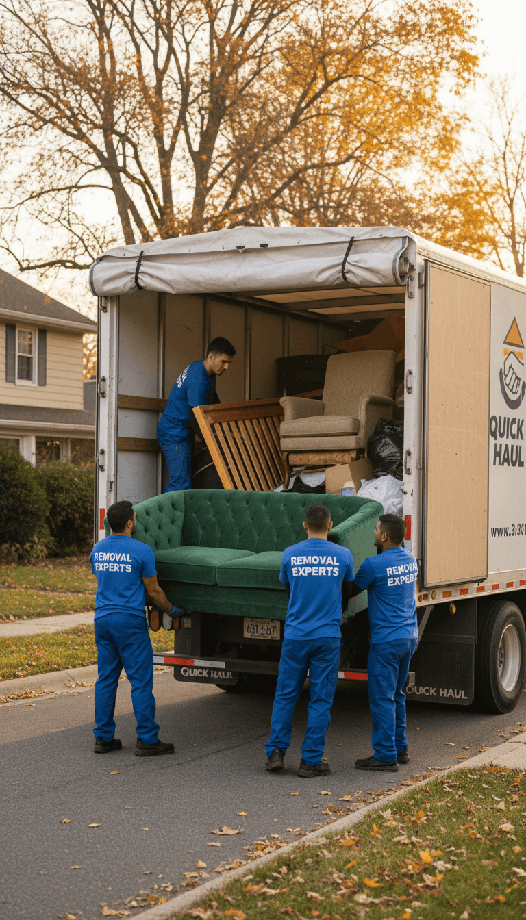 Heavy furniture removal from residential home by professional junk removal team
