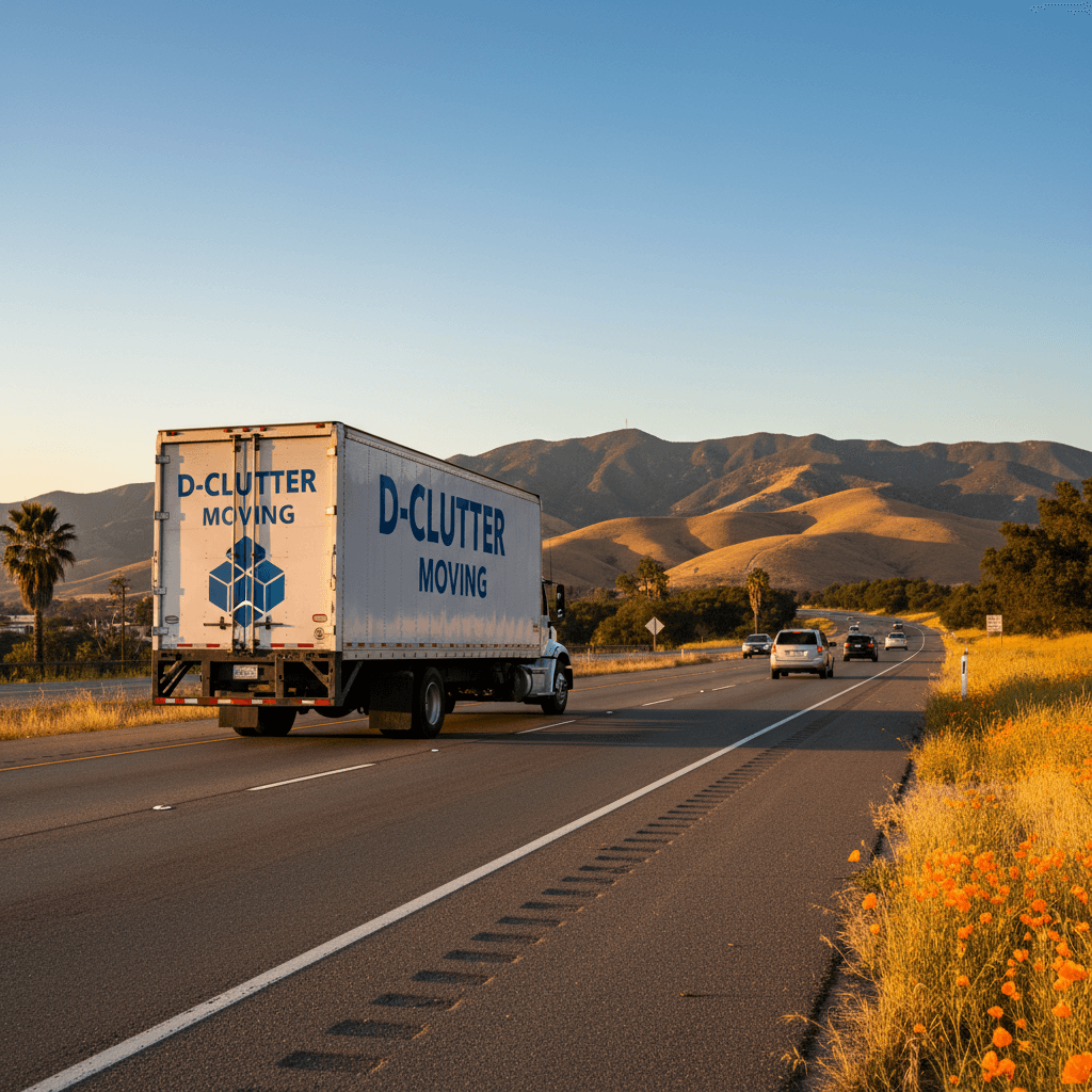 D-Clutter moving truck en route on California highway